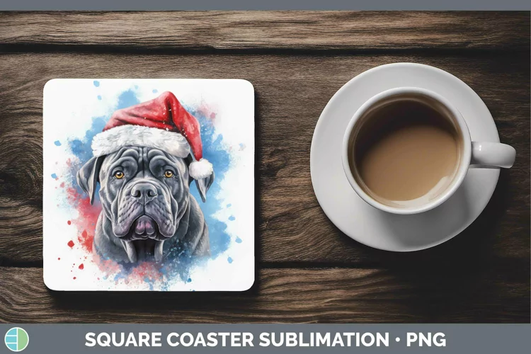 Santa Hat Cane Corso Square Coaster Sublimation Coaster Desi