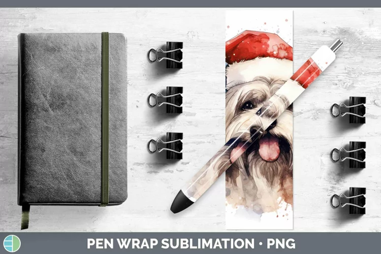 Santa Hat Lhasa Apso Pen Wrap Sublimation Epoxy Pen Designs