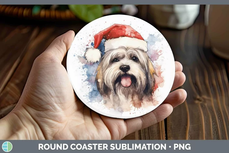 Santa Hat Lhasa Apso Round Coaster Sublimation Coaster Desig