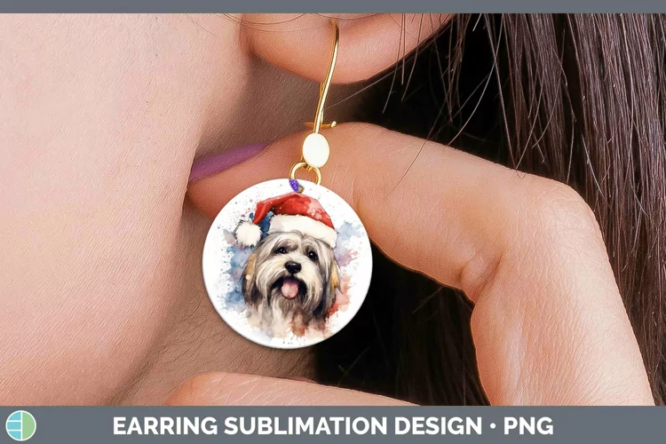 Santa Hat Lhasa Apso Round Earrings Sublimation Earrings Des