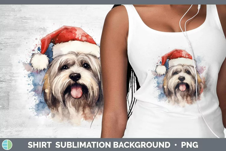 Santa Hat Lhasa Apso Shirt Sublimation Sublimation Backgroun