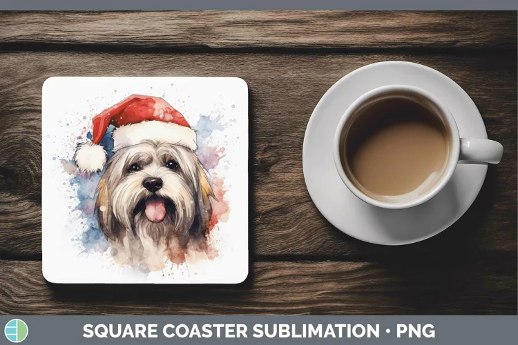 Santa Hat Lhasa Apso Square Coaster Sublimation Coaster Desi