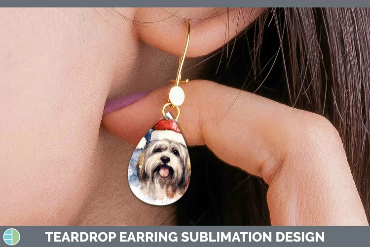 Santa Hat Lhasa Apso Teardrop Earrings Sublimation Earrings