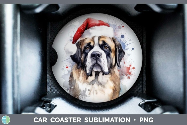 Santa Hat Saint Bernard Car Coaster Sublimation Coaster Desi example image 1