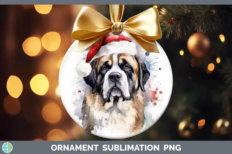 Santa Hat Saint Bernard Ornament Sublimation Bauble Designs