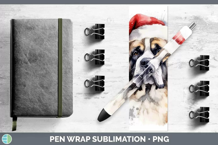 Santa Hat Saint Bernard Pen Wrap Sublimation Epoxy Pen Desig