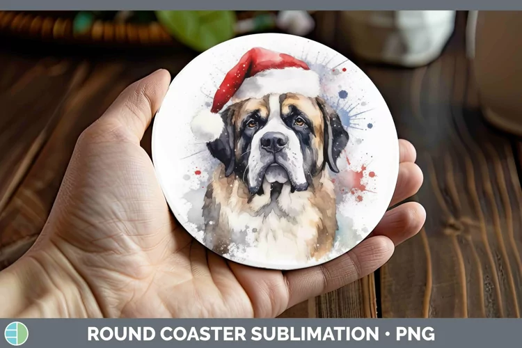 Santa Hat Saint Bernard Round Coaster Sublimation Coaster De