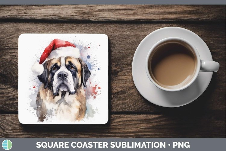 Santa Hat Saint Bernard Square Coaster Sublimation Coaster D example image 1