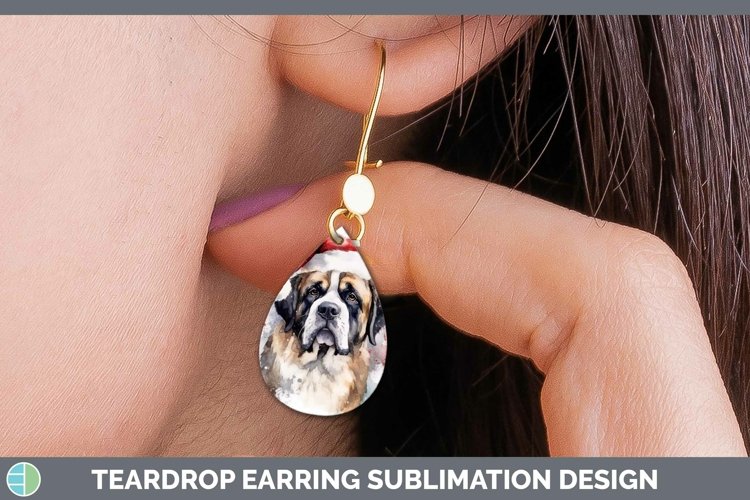 Santa Hat Saint Bernard Teardrop Earrings Sublimation Earrin