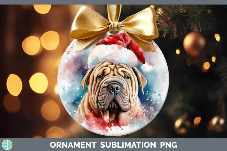 Santa Hat Shar Pei Ornament Sublimation Bauble Designs