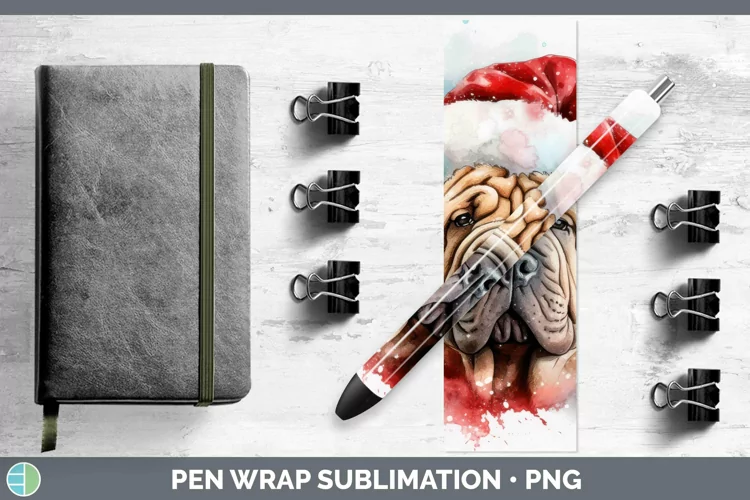 Santa Hat Shar Pei Pen Wrap Sublimation Epoxy Pen Designs