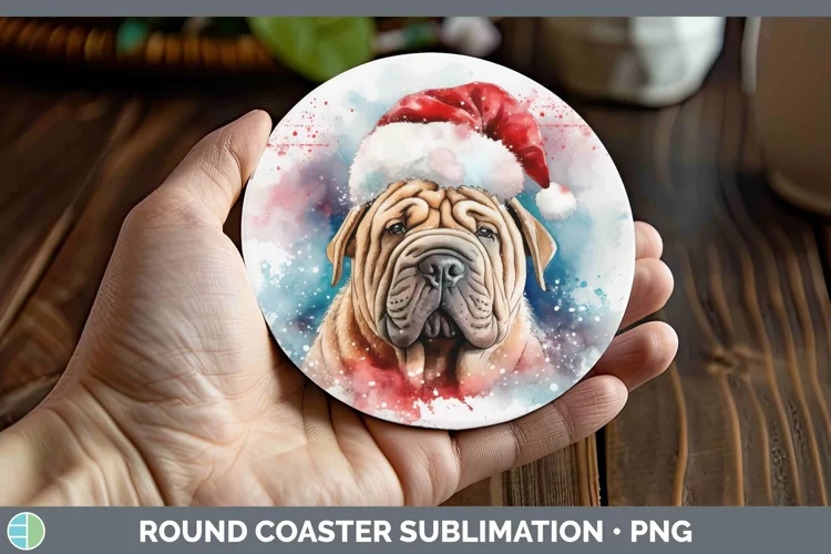Santa Hat Shar Pei Round Coaster Sublimation Coaster Designs