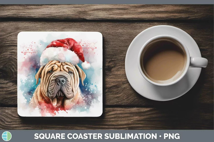 Santa Hat Shar Pei Square Coaster Sublimation Coaster Design