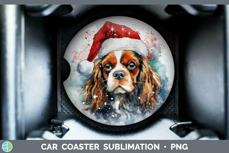 Dog Santa Hat Cavalier King Charles Spaniel Car Coaster Subl