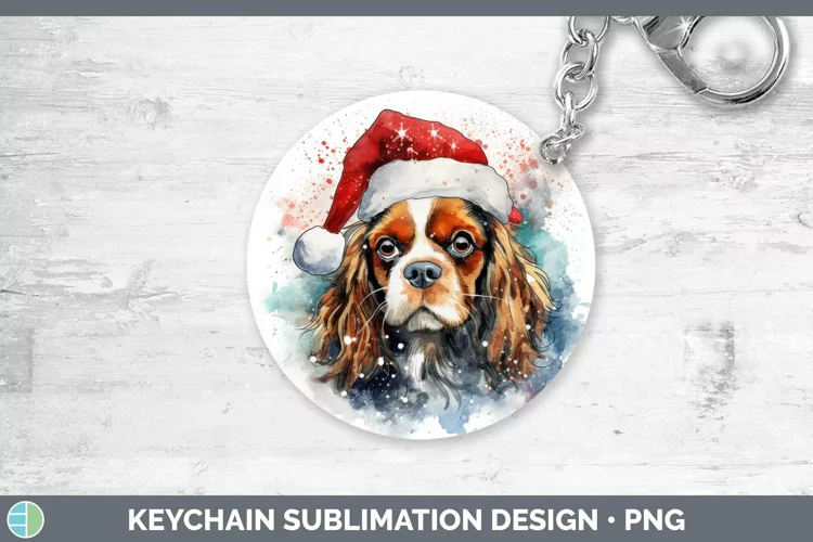 Dog Santa Hat Cavalier King Charles Spaniel Keychain Sublima