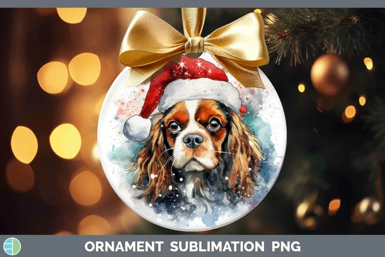 Dog Santa Hat Cavalier King Charles Spaniel Ornament Sublima