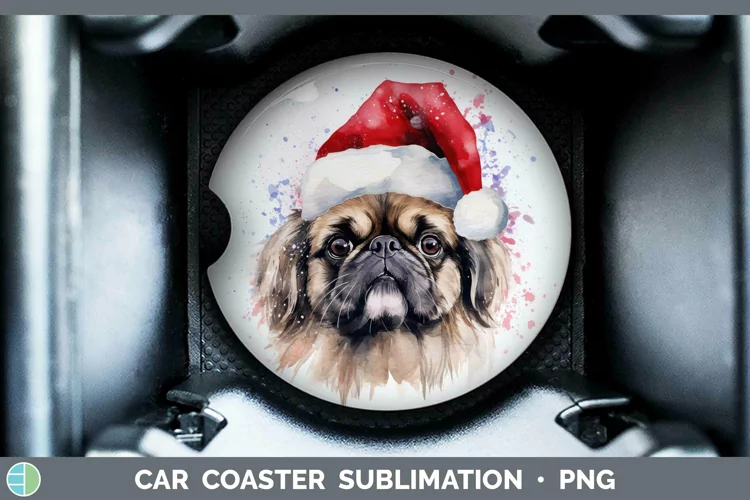 Dog Santa Hat Pekingese Car Coaster Sublimation Coaster Desi