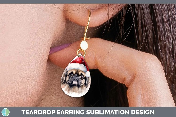 Dog Santa Hat Pekingese Teardrop Earrings Sublimation Earrin