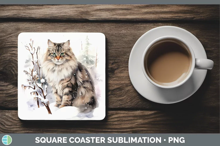 Winter Snow Siberian Cat Square Coaster Sublimation Coaster