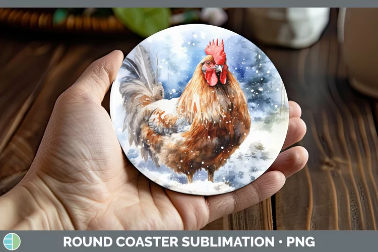 Winter Snow Chicken Round Coaster Sublimation Coaster Design