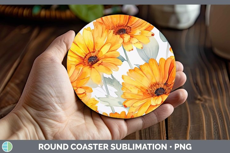 Watercolor Flowers Calendula Round Coaster Sublimation Coast