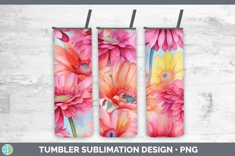 Watercolor Flowers Gerbera Daisy Tumbler Sublimation 20 oz S