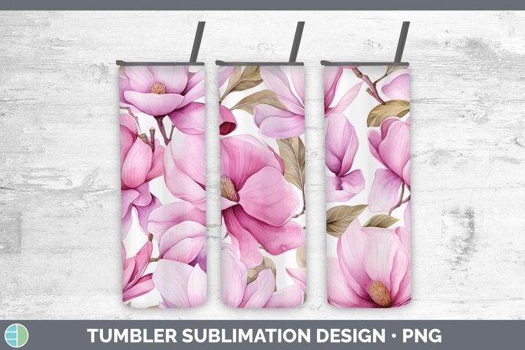 Watercolor Flowers Magnolia Tumbler Sublimation 20 oz Skinny
