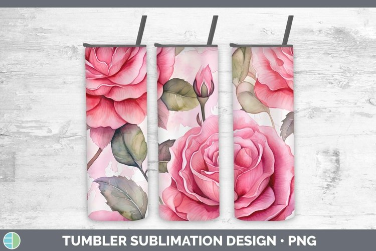 Watercolor Flowers Rose Tumbler Sublimation 20 oz Skinny Tum