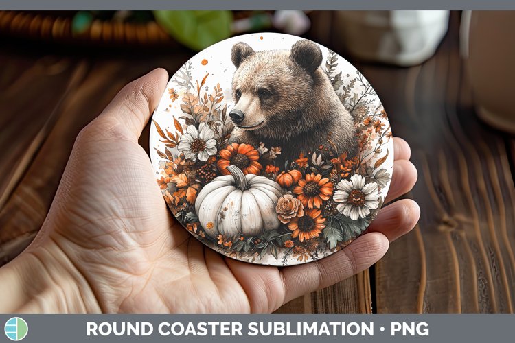 Country Pumpkin Bear Round Coaster Sublimation Coaster Desig example image 1