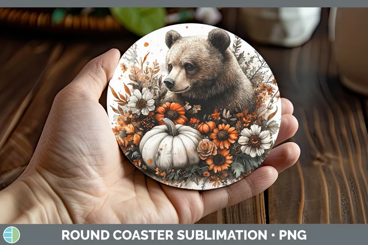 Country Pumpkin Bear Round Coaster Sublimation Coaster Desig