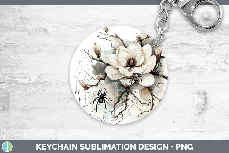 Halloween Spiderweb Flowers Magnolia Keychain Sublimation Ke example image 1