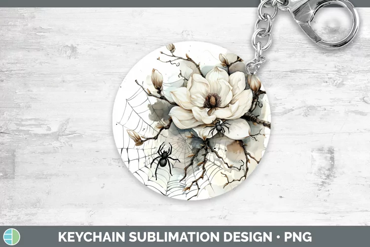 Halloween Spiderweb Flowers Magnolia Keychain Sublimation Ke