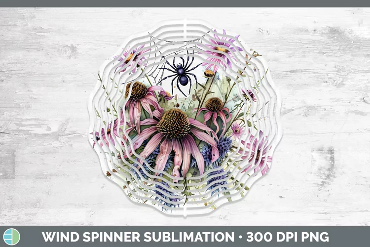 Halloween Spiderweb Flowers Coneflower Wind Spinner Sublimat