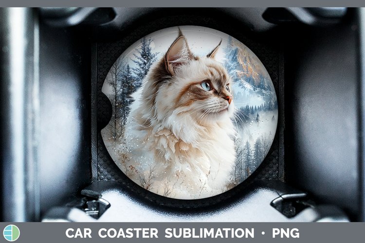 Winter Cats Ragdoll Cat Car Coaster Sublimation Coaster Desi example image 1