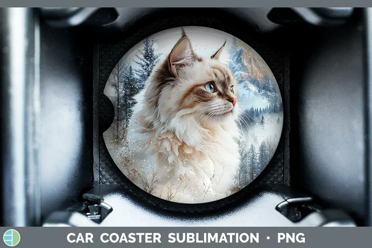 Winter Cats Ragdoll Cat Car Coaster Sublimation Coaster Desi