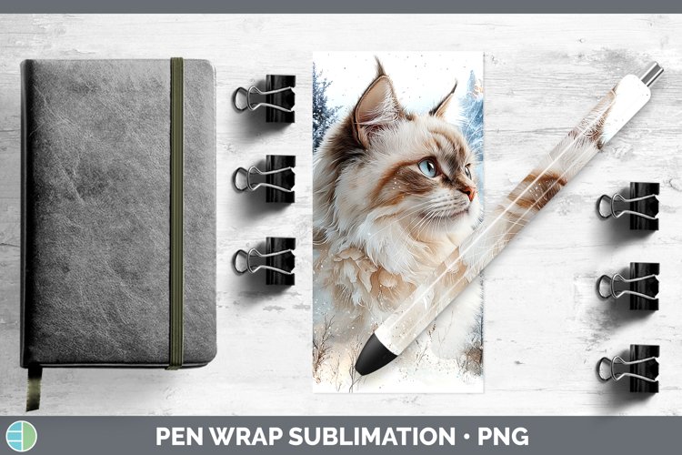 Winter Cats Ragdoll Cat Pen Wrap Sublimation Epoxy Pen Desig example image 1