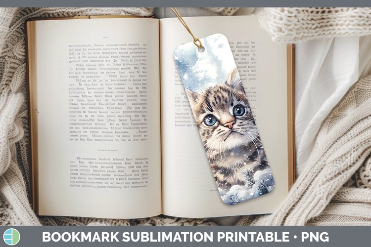 Winter Wild Cats Pampas Cat Bookmark Sublimation Printable D example image 1