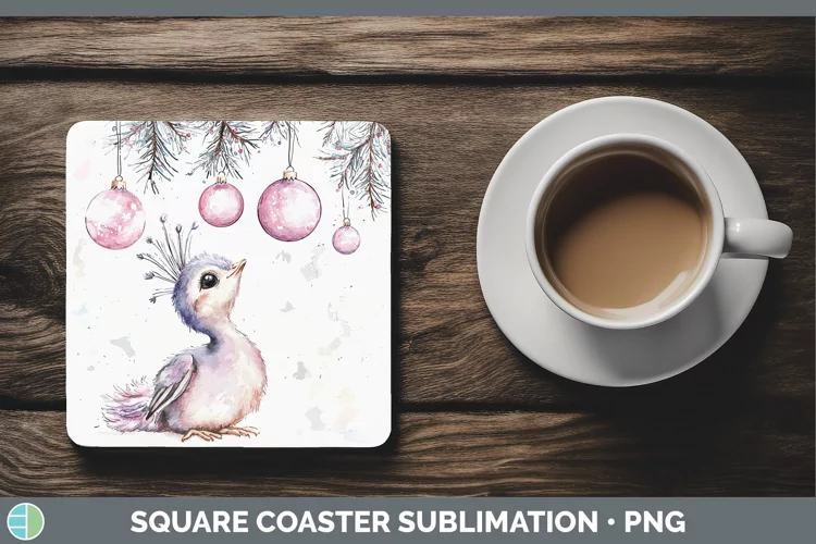 Pink Christmas Farm Peacock Square Coaster Sublimation Coast