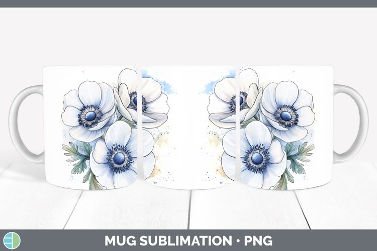 Watercolor Anemone Mug Wrap Sublimation Coffee Cup Designs example image 1