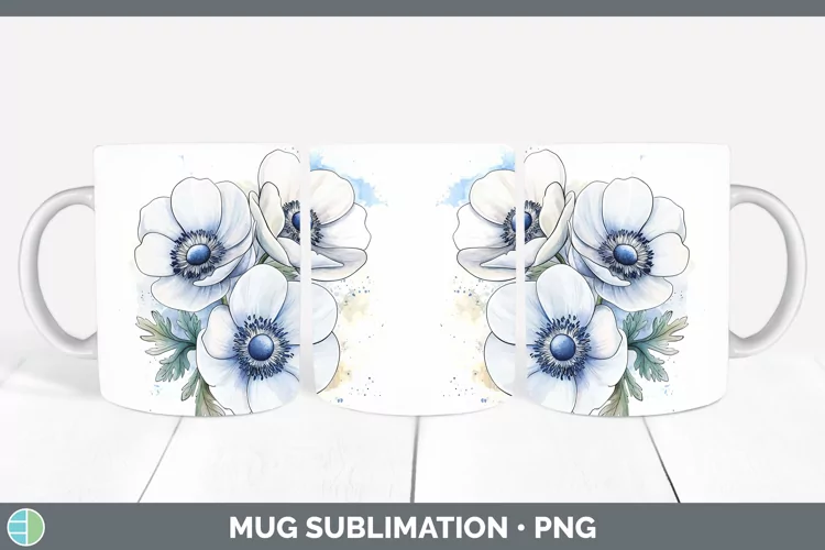 Watercolor Anemone Mug Wrap Sublimation Coffee Cup Designs