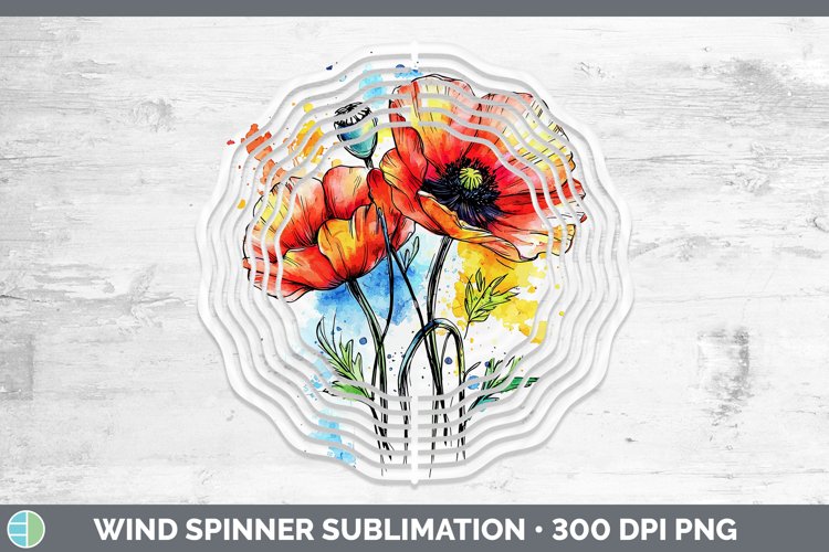 Watercolor Poppy Wind Spinner Sublimation Spinner Designs