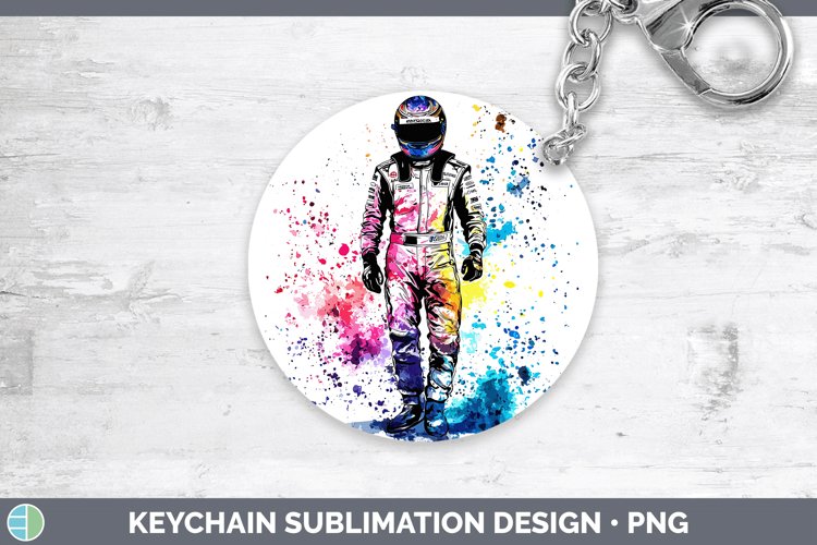 Watercolor Splash Male Race Car Driver Keychain Sublimation example image 1
