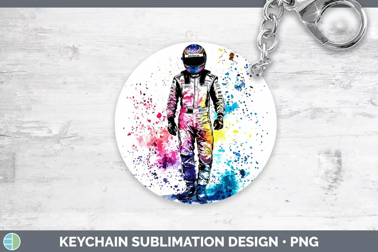 Watercolor Splash Male Race Car Driver Keychain Sublimation