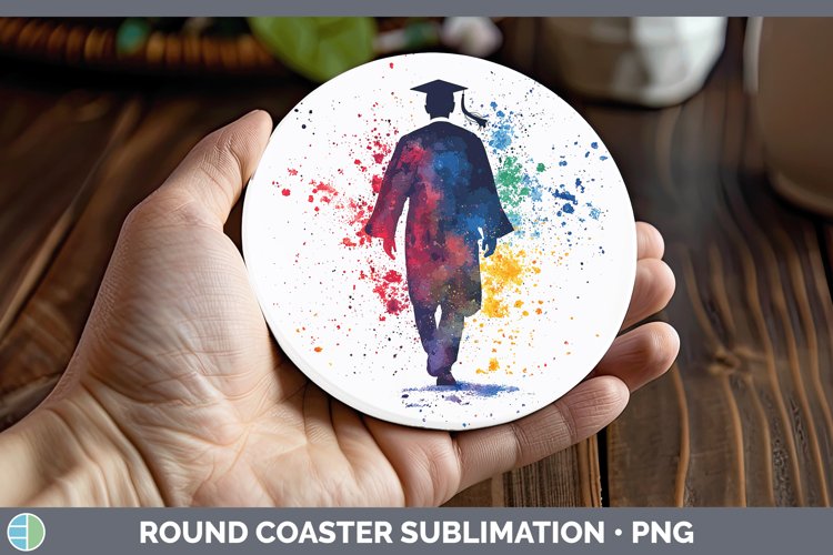 Watercolor Splash Male Graduate Round Coaster Sublimation Co example image 1