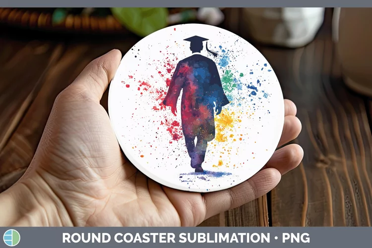 Watercolor Splash Male Graduate Round Coaster Sublimation Co