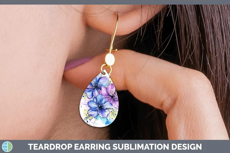Watercolor Splash Toy Flowers Teardrop Earrings Sublimation
