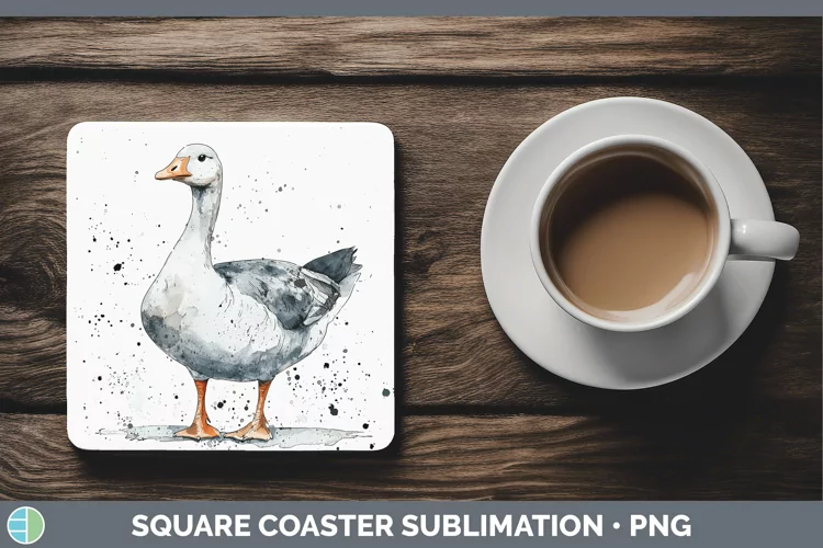 Watercolor Splash Farm Goose Square Coaster Sublimation Coas