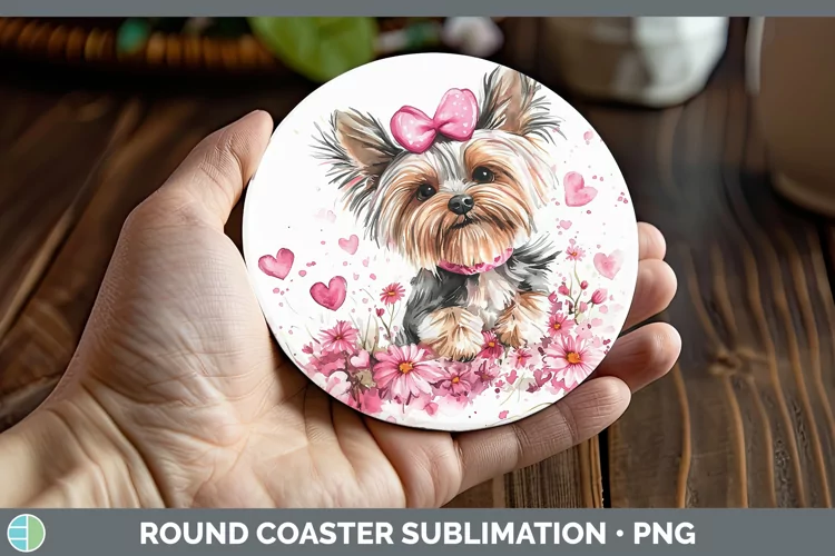 Valentine Dogs Yorkshire Terrier Round Coaster Sublimation C