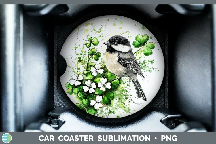 St Patricks Splash Chickadee Car Coaster Sublimation Design