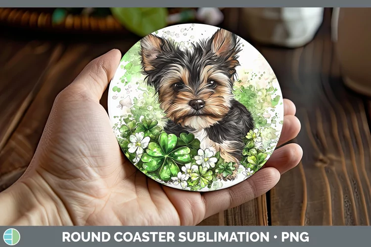St Patricks Splash Yorkshire Terrier Round Coaster Sublimati